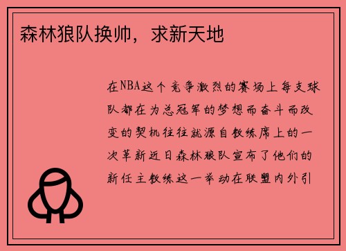 森林狼队换帅，求新天地